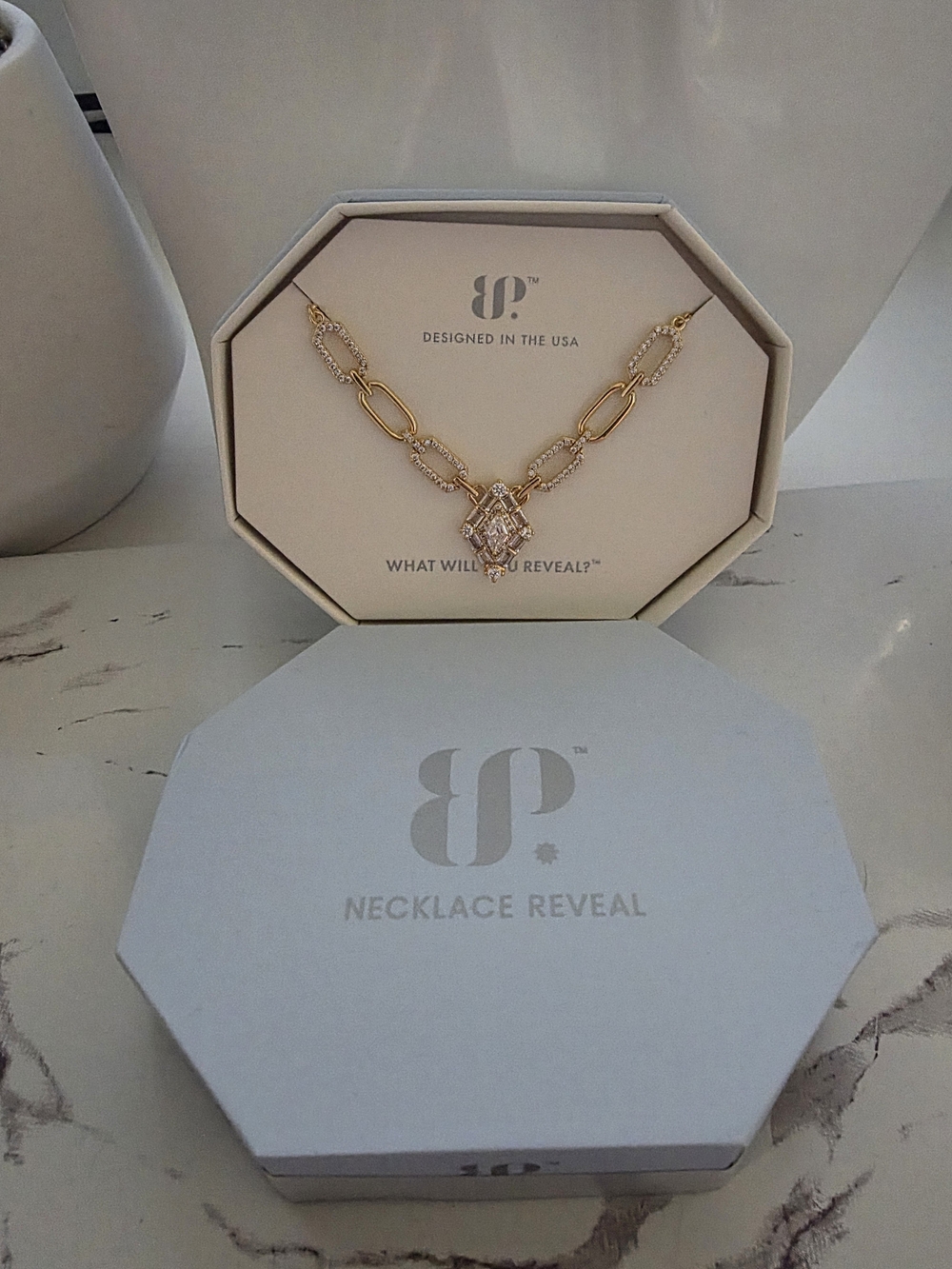 bp Gold Crystal Link Necklace with Pavé Accents